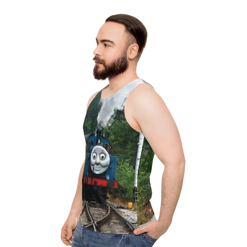 Unisex tank top with vintage steam locomotive design - men side