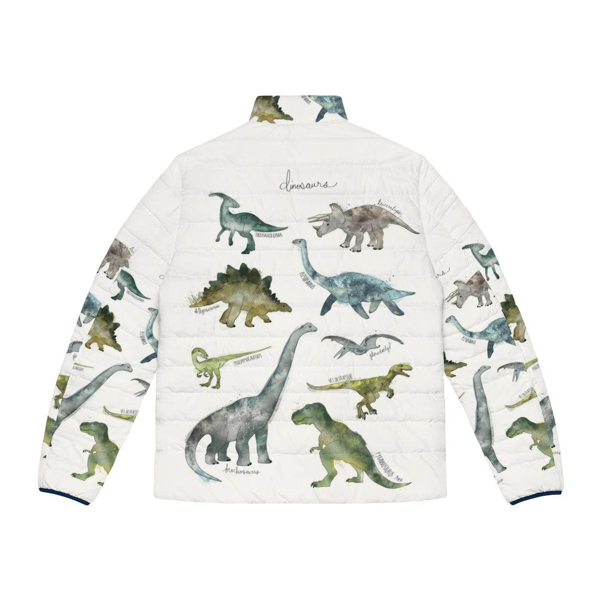 Dinosaur-printed puffer jacket with educational design - Back