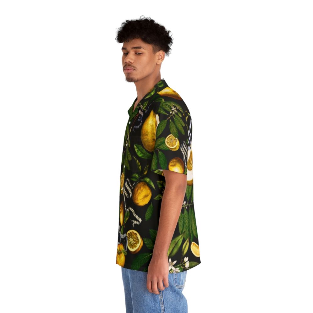 Lemon Tree Black Hawaiian Shirt with Tropical Botanical Design - People Left