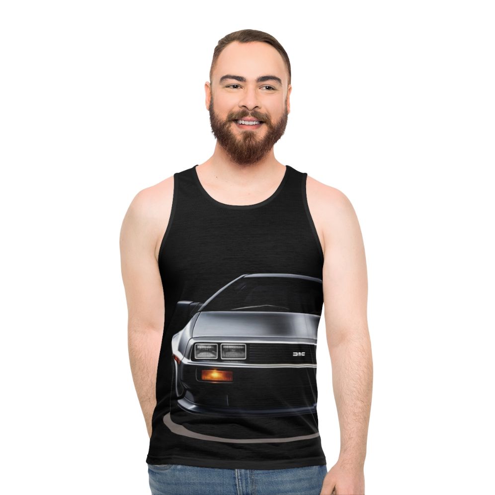 Delorean unisex tank top with futuristic car design - men