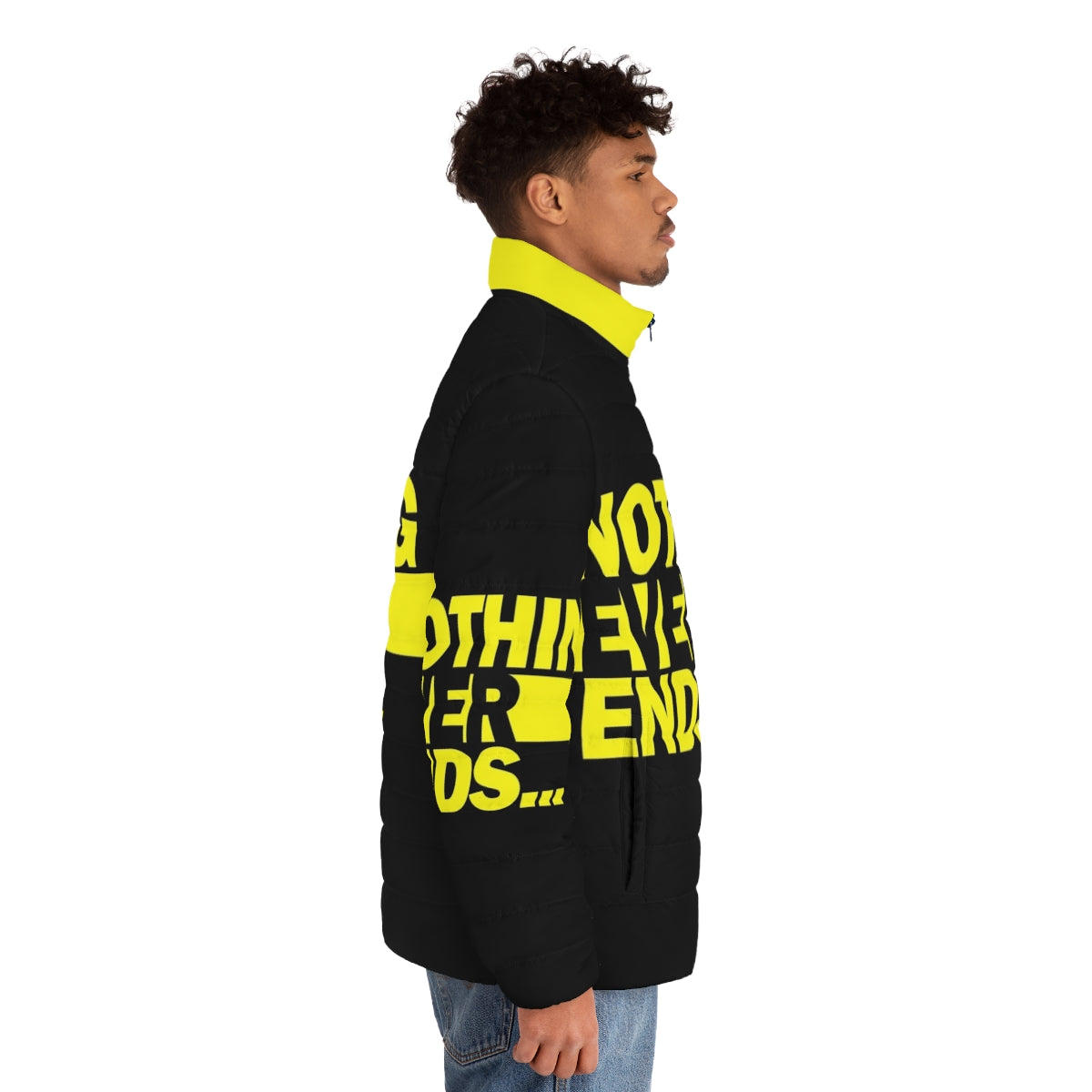 Watchmen Ozymandias Rorscharch "Nothing Ever Ends" puffer jacket - men side right