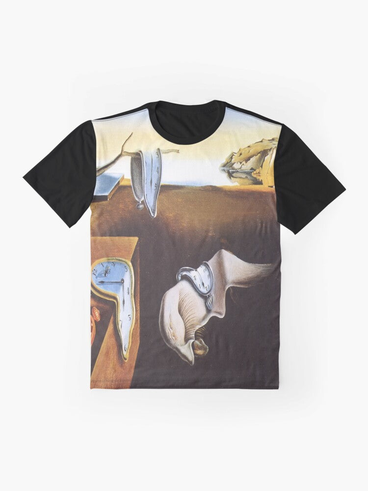 Salvador Dalí's iconic surrealist painting "The Persistence of Memory" printed on a high-quality graphic t-shirt. - Flat lay