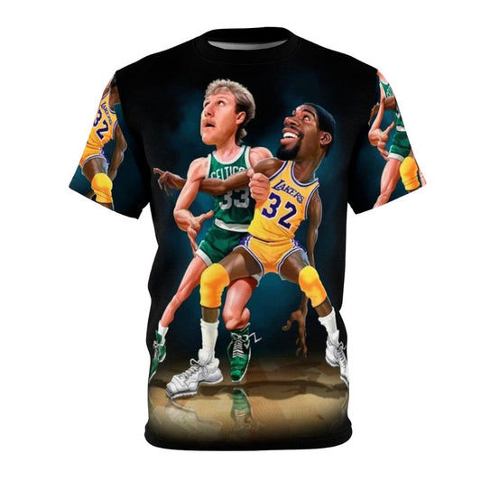 Basketball players in action on an all-over-print t-shirt