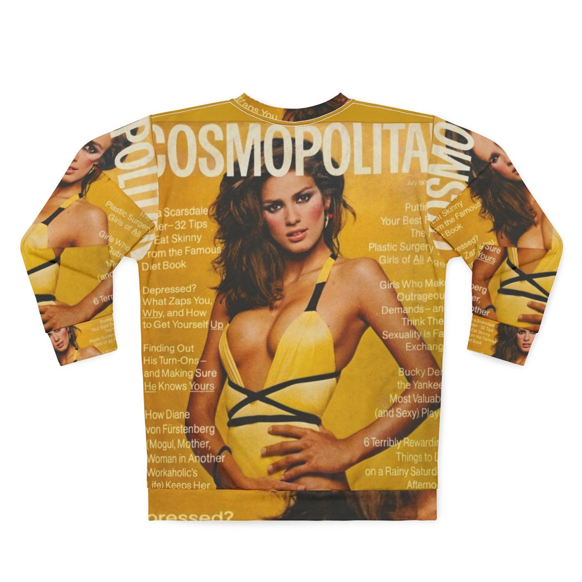 Gia Carangi's famous Cosmopolitan yellow swimsuit sweatshirt - Back