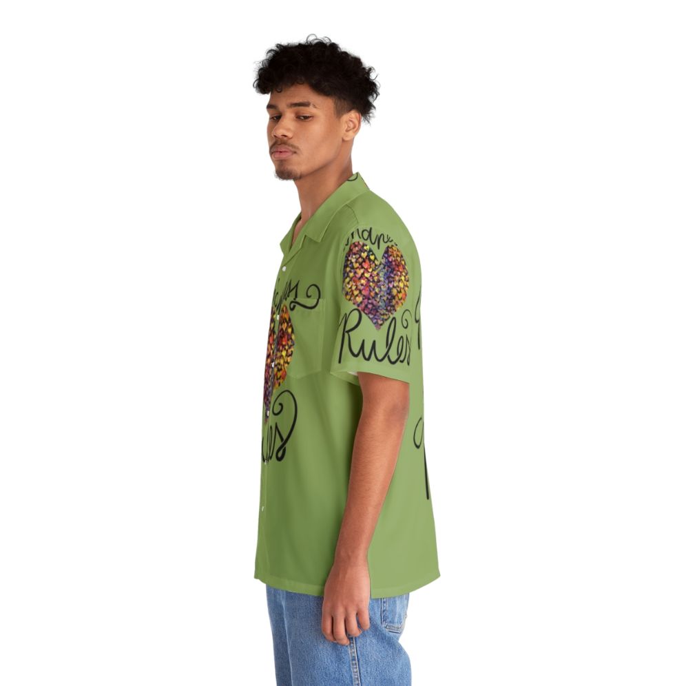 Colorful Hawaiian shirt with "Kindness Rules" text and heart design - People Left