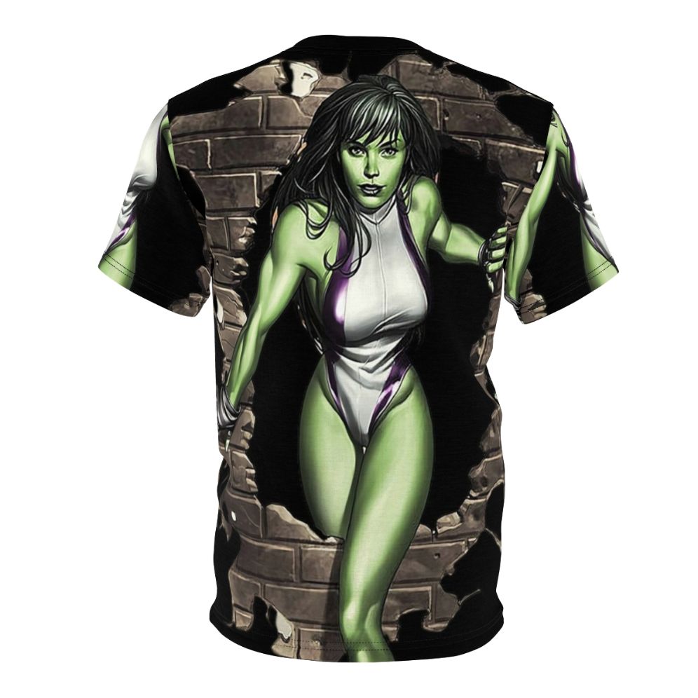 Vibrant green girl AOP t-shirt with fantasy film and action movie-inspired design - Back