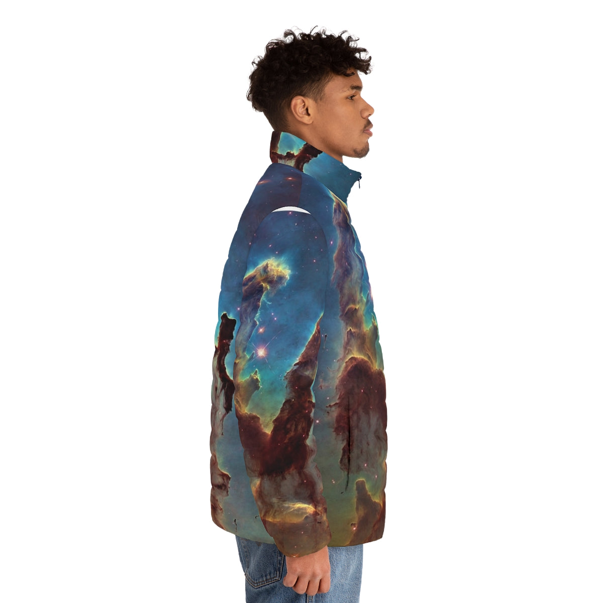 Pillars of Creation puffer jacket with space and astronomy design - men side right