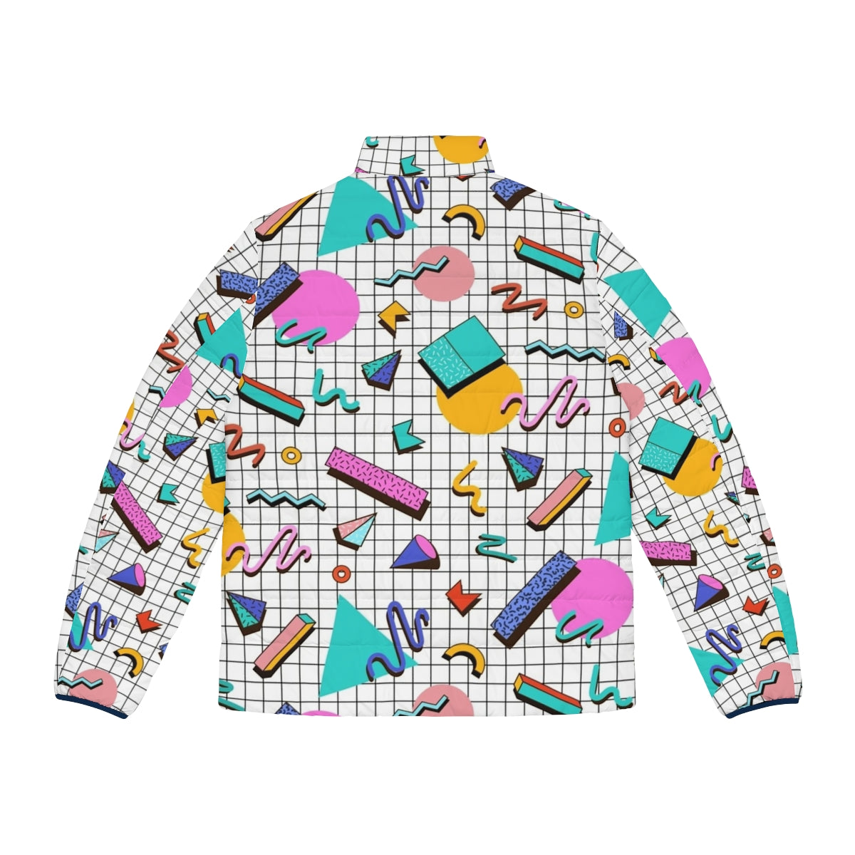 Funky 80s puffer jacket with colorful retro memphis pattern design - Back