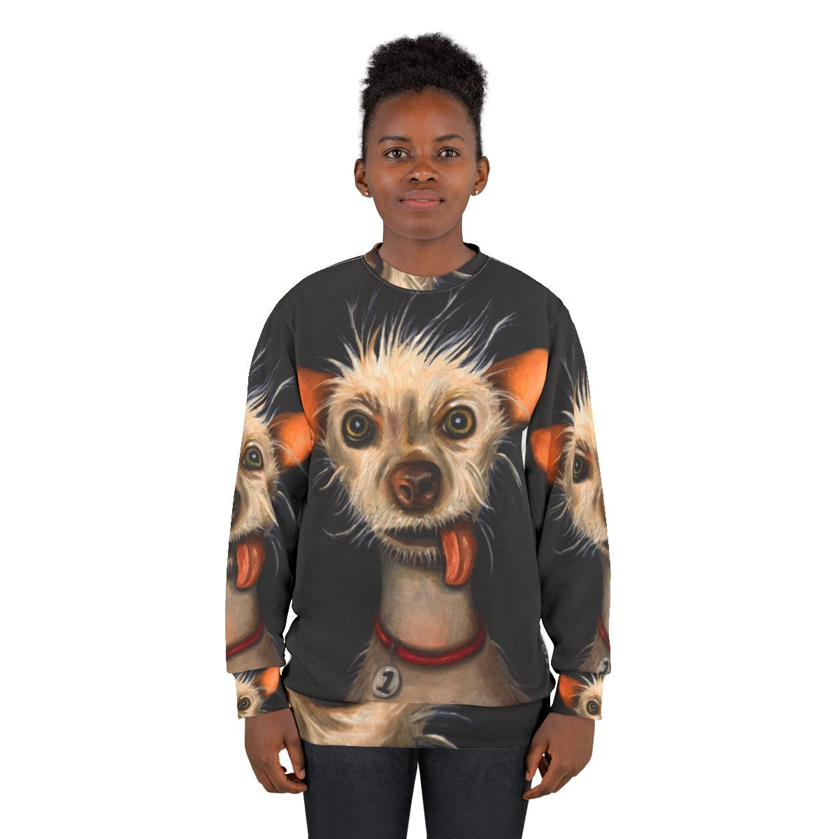 Ugly Dog Sweatshirt with Funny and Goofy Chihuahua or Chinese Crested Design - women