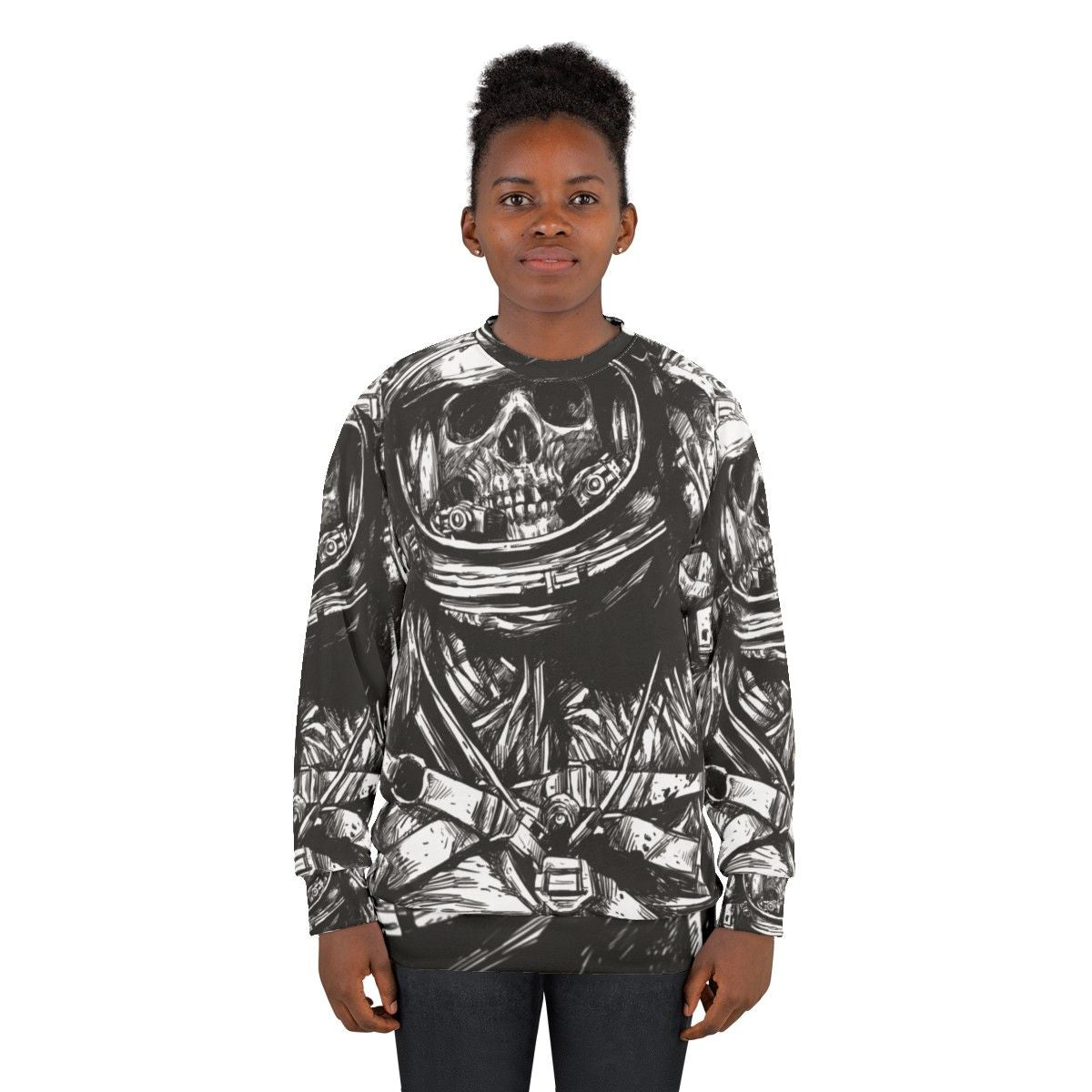 Haunting Dead Astronaut Sweatshirt with Skeleton in Space - women