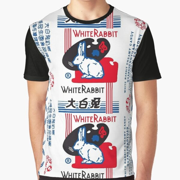 White Rabbit Candy Graphic T-Shirt, featuring the iconic white rabbit candy design