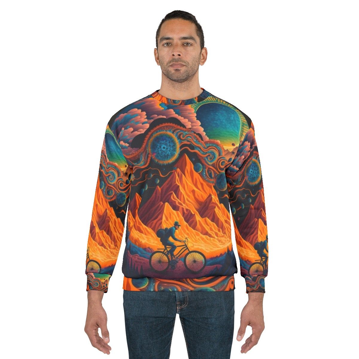 Psychedelic sweatshirt with trippy art design - men