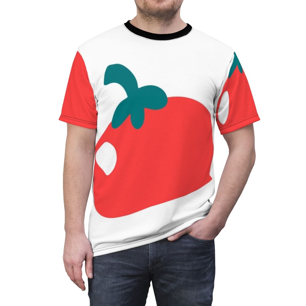 Colorful fruit-inspired artistic pattern printed on a high-quality t-shirt - men front