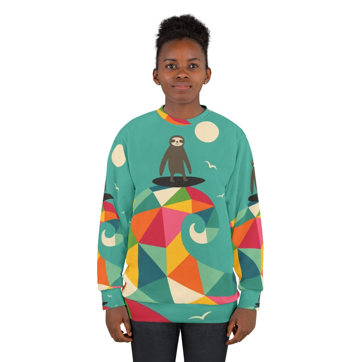 Surfing Sloth Geometric Rainbow Sweatshirt - women