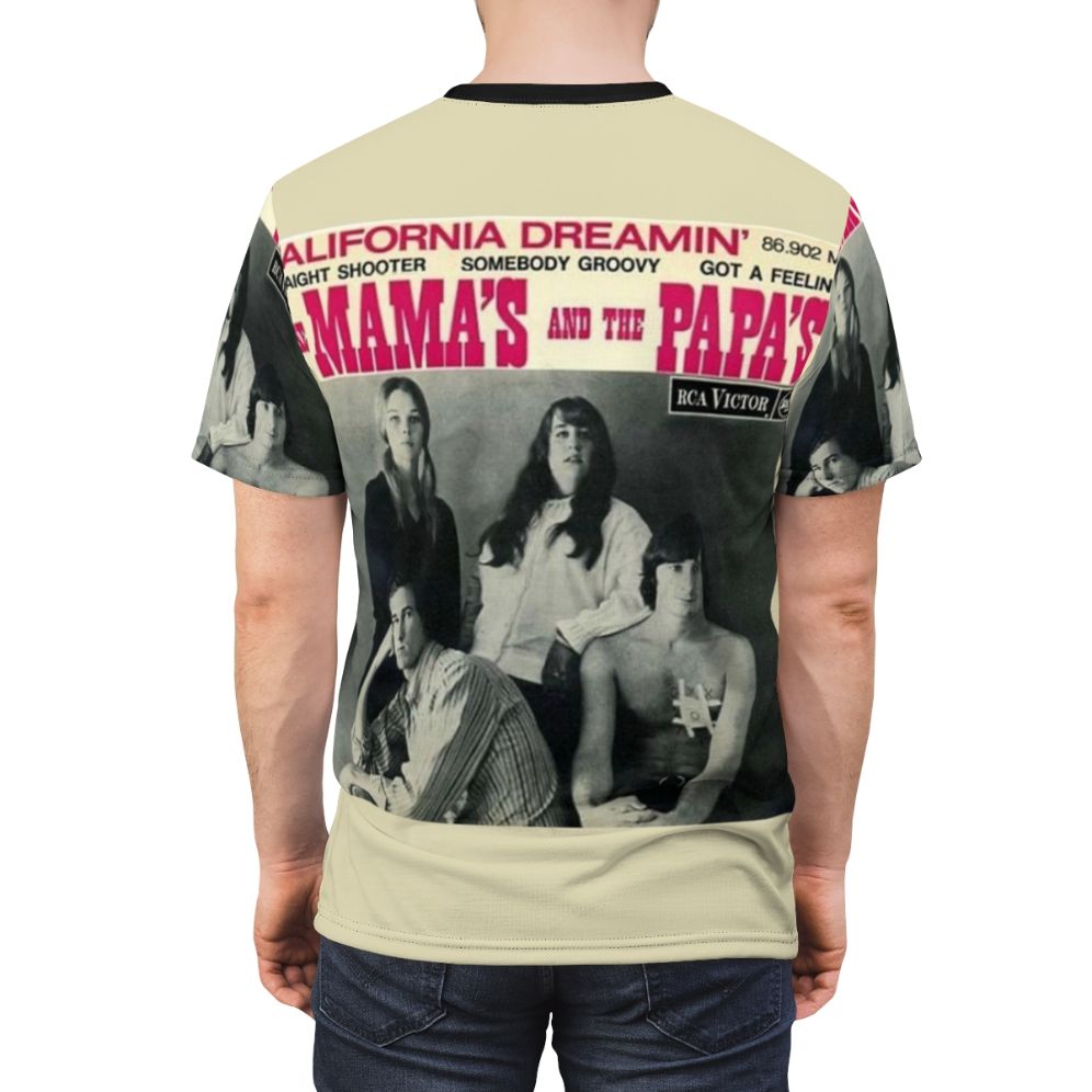 Vintage-style Mamas and Papas t-shirt featuring retro 60s 70s psychedelic pop art design - men back