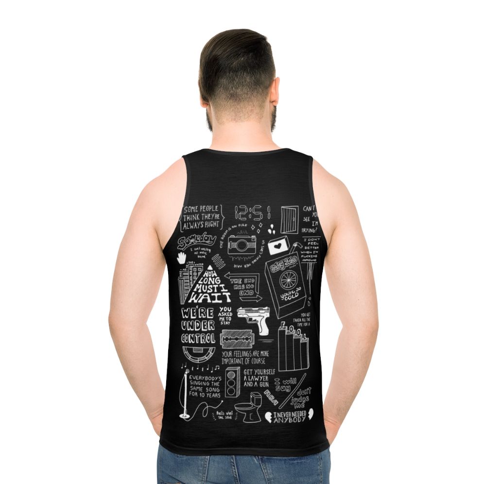 Collage of The Strokes black and white unisex tank top - men back