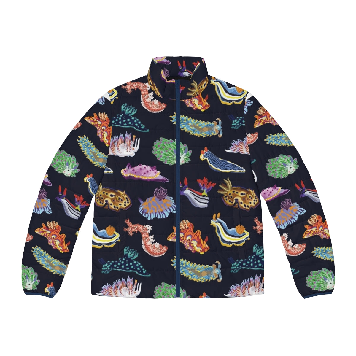 Nudie Cuties Puffer Jacket featuring colorful sea slug or nudibranch design