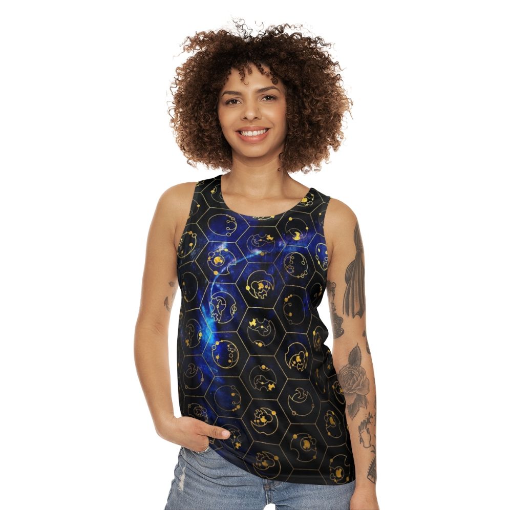 Gallifreyan Time Lord Alphabet Unisex Blue Tank Top - women