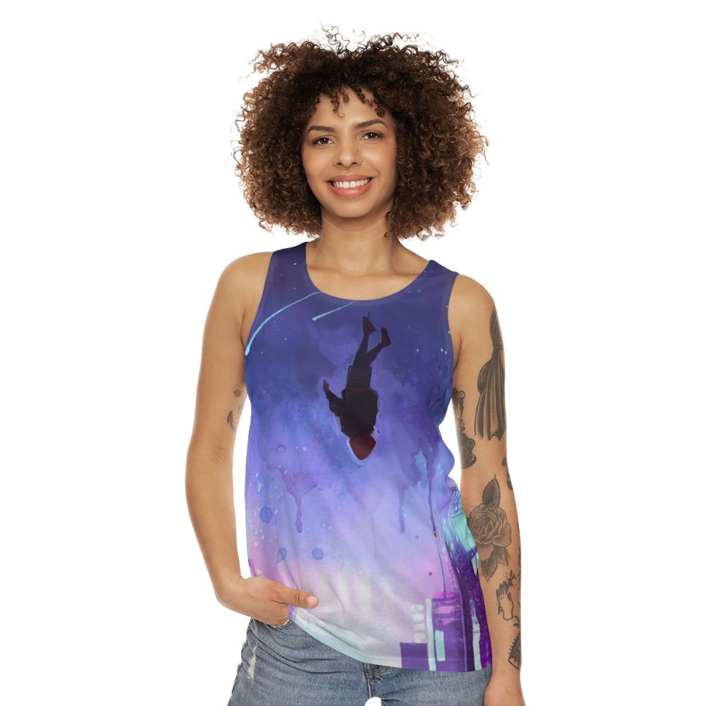 Spiderverse inspired unisex tank top with "What's Up Danger" design - women