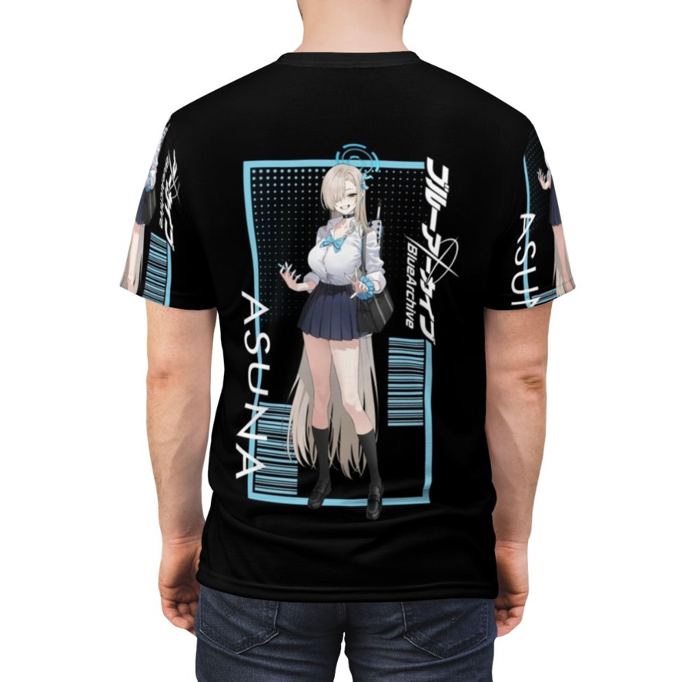 Stylish t-shirt featuring a vibrant anime character portrait design, inspired by the popular Blue Archive gacha game. - men back