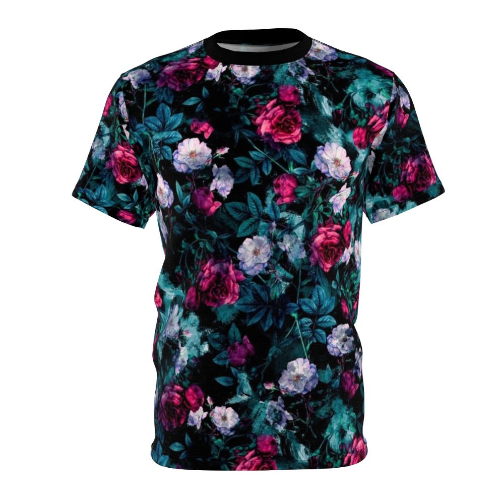 Vibrant floral abstract digital art design printed on a t-shirt