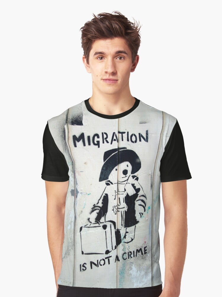 "Migration Is Not A Crime" political graphic t-shirt design - Men