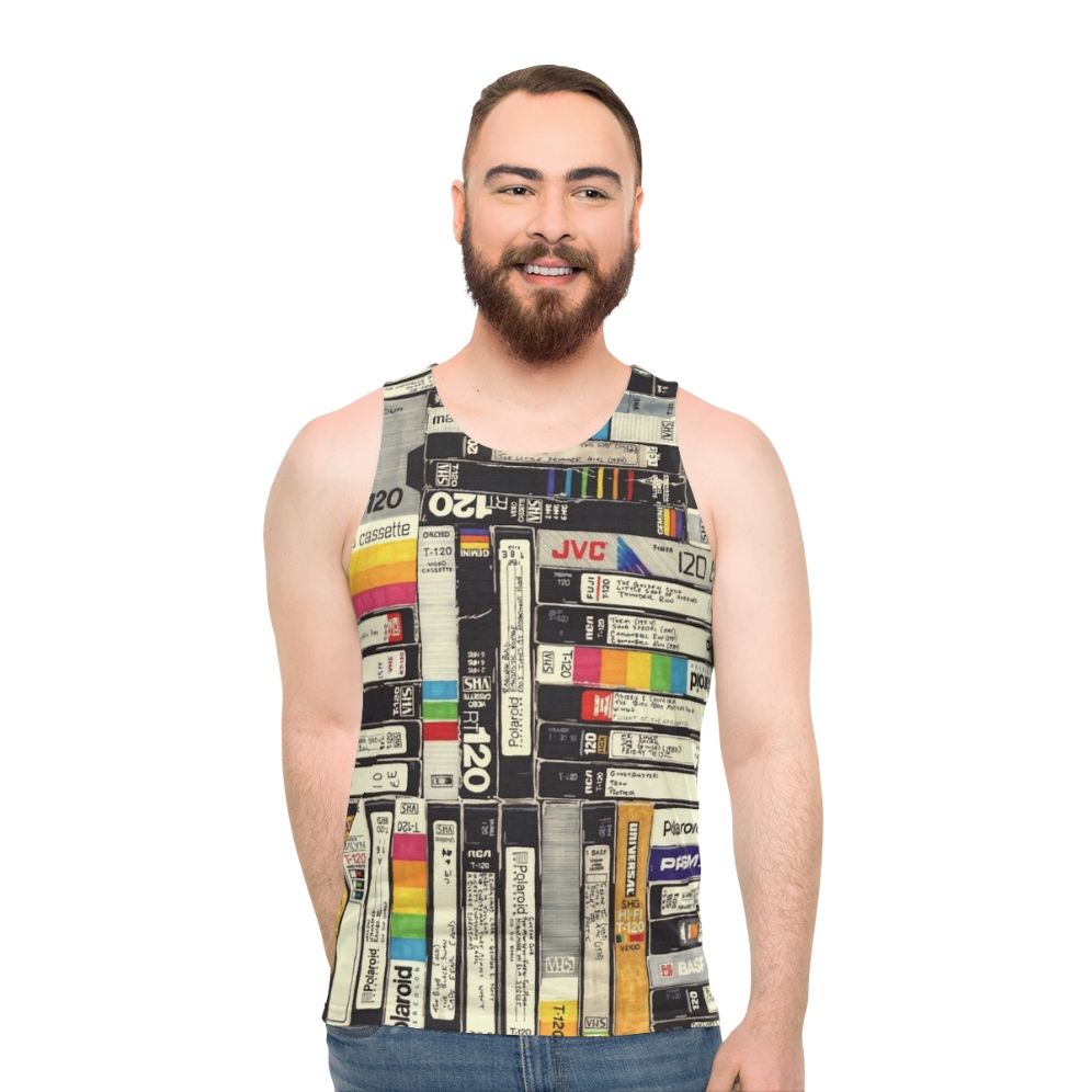 Retro VHS unisex tank top with pop art design - men