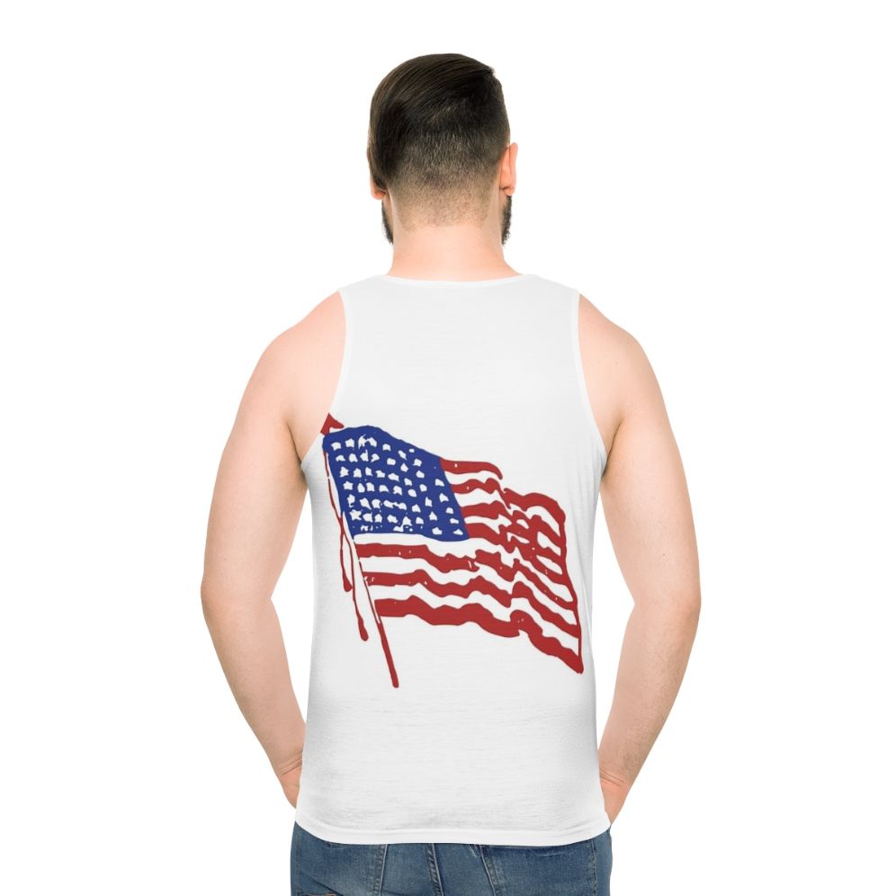 Unisex tank top with waving American flag design - men back