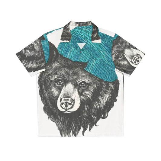 Blue Hawaiian shirt with tropical bear print design