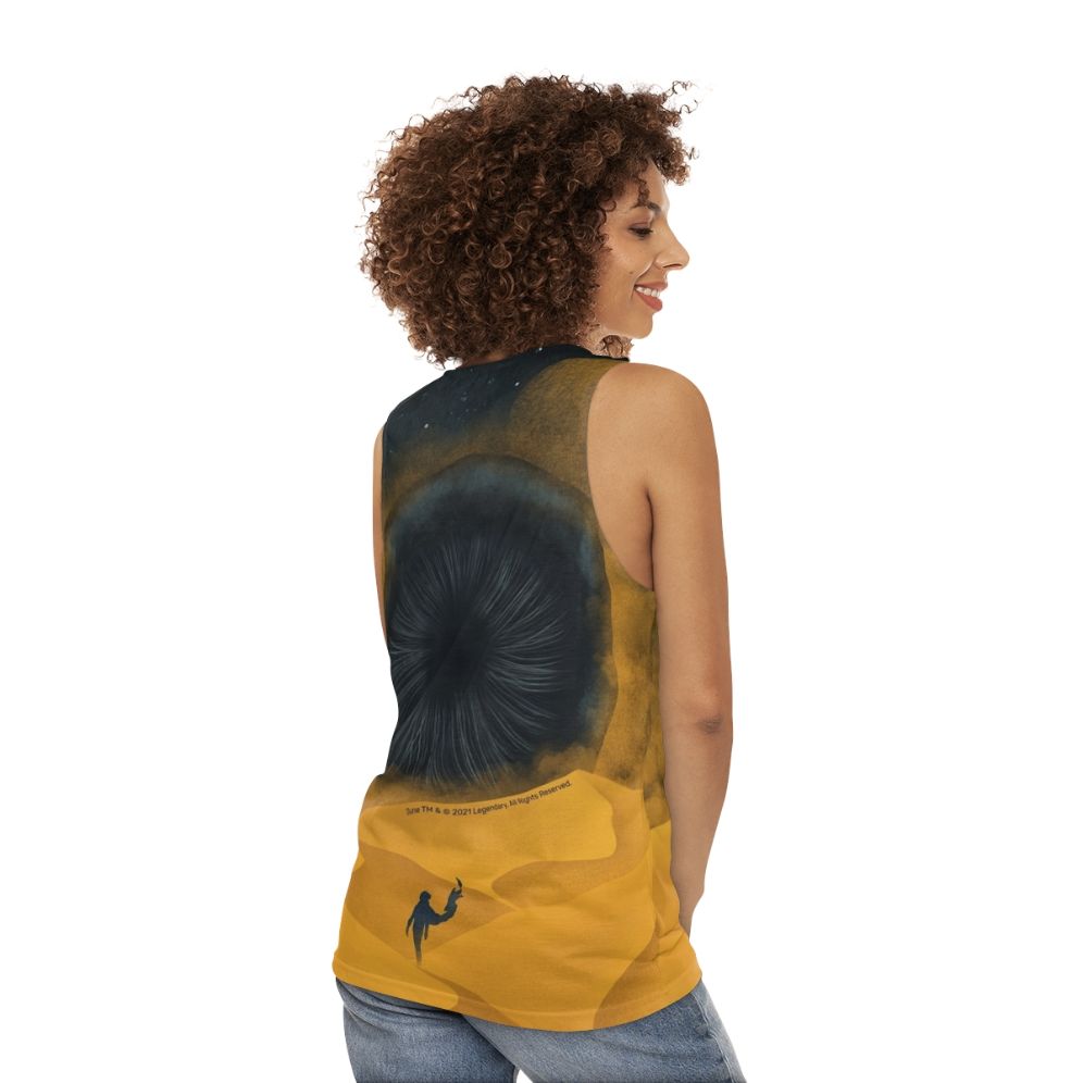 Unisex yellow sand tank top inspired by the Dune movie - women back