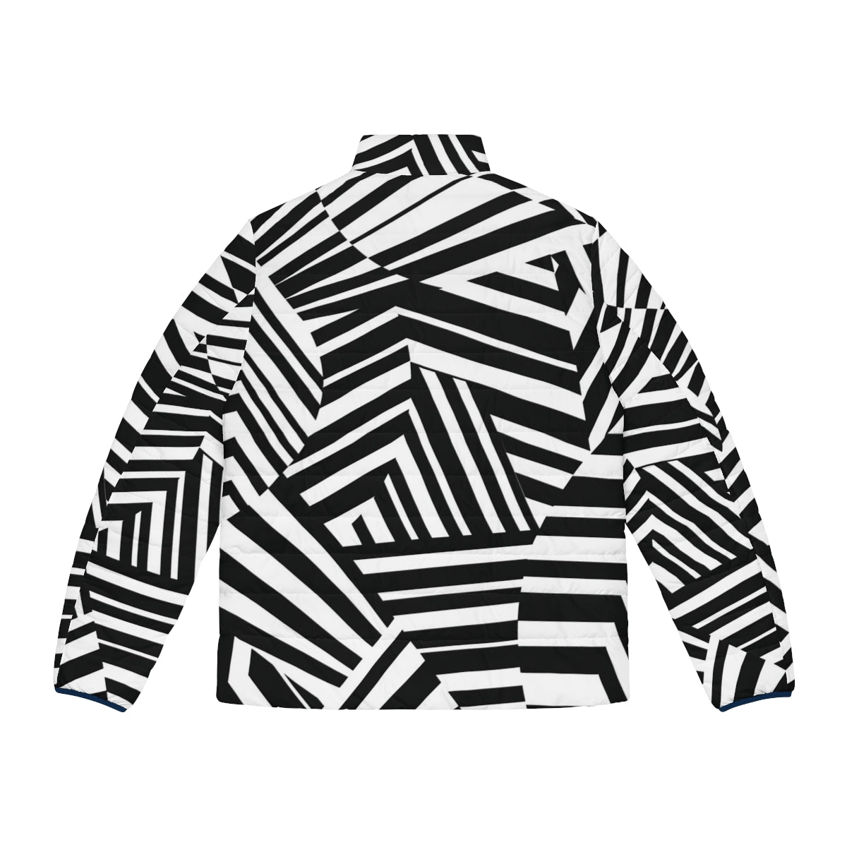 Model wearing a minimalist dazzle camouflage puffer jacket - Back