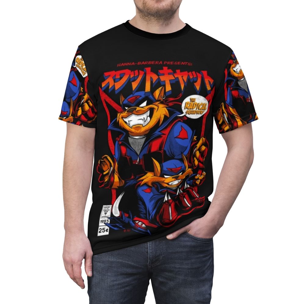 Retro 90s cartoon Swat Kats inspired t-shirt with vector illustration - men front