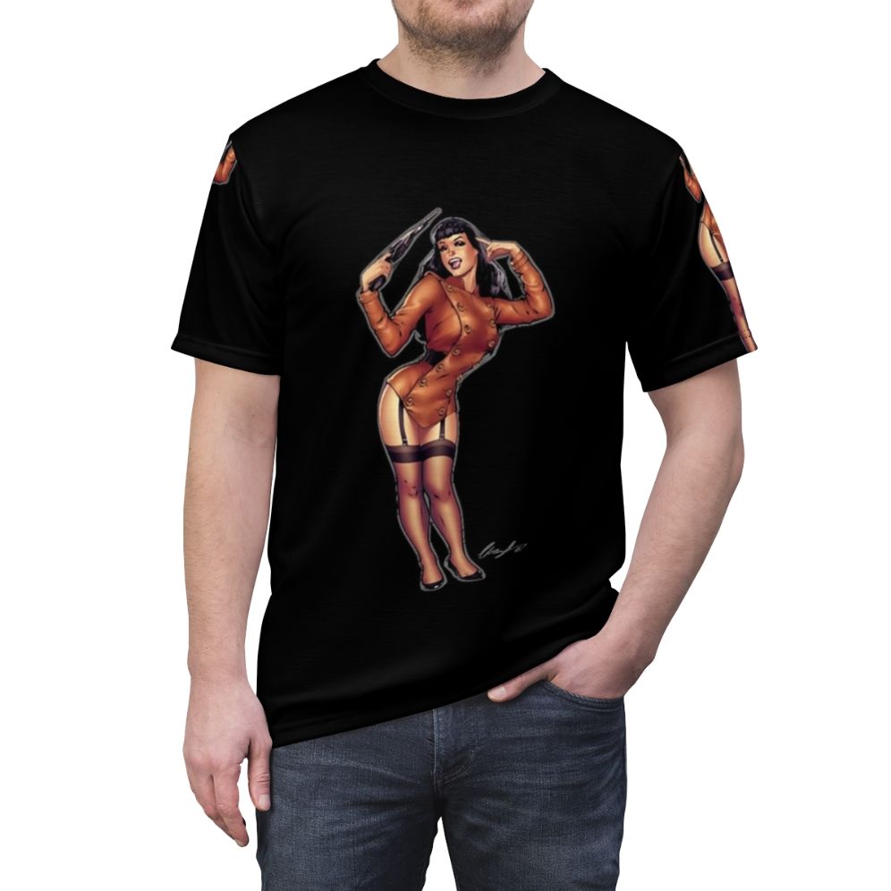 Retro pin-up inspired t-shirt featuring a classic Hollywood style design - men front