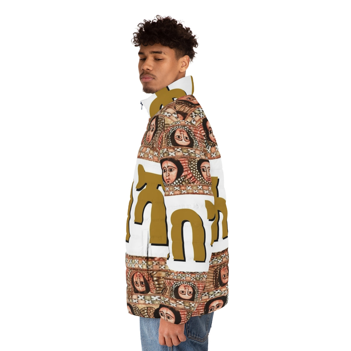 Habesha Puffer Jacket in Stylish Design for Ethiopian Orthodox Tewahedo Believers - men side left