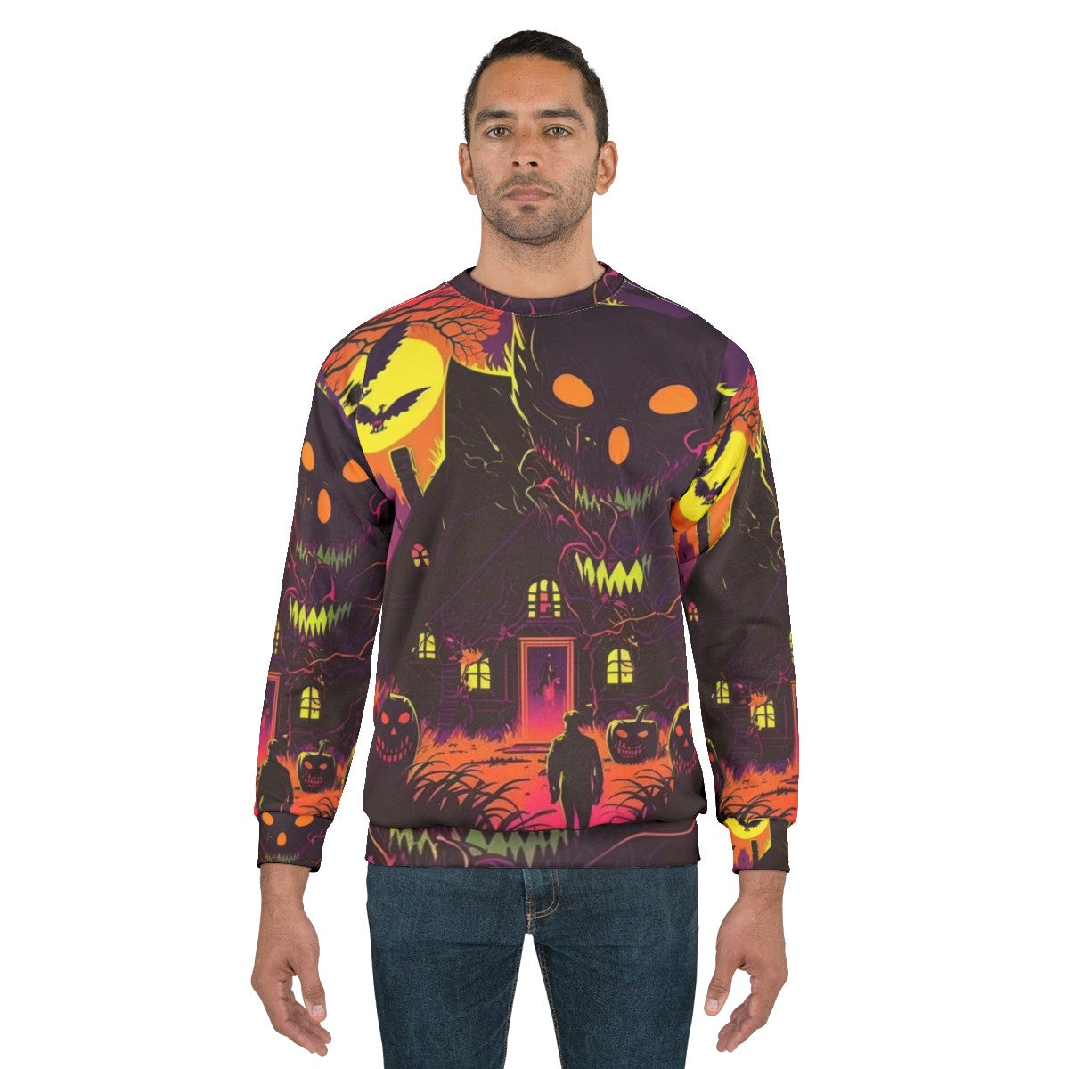 Spooky Halloween Scene V-Neck Sweatshirt - men