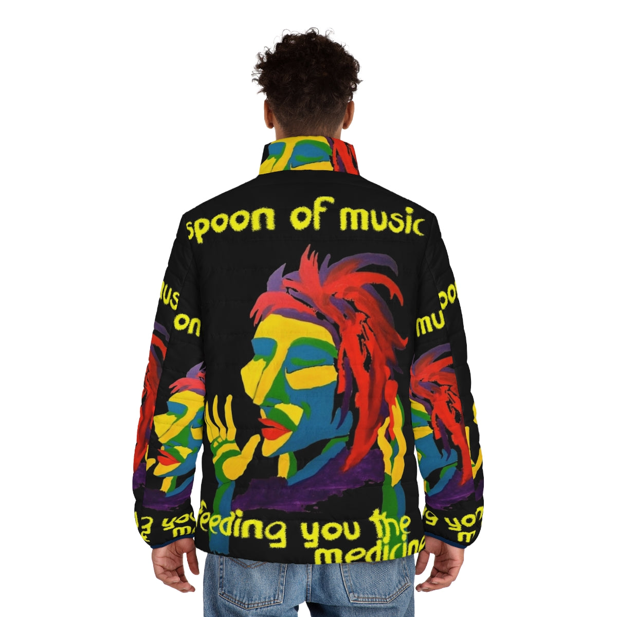 Spoon Of Music Puffer Jacket featuring a musical note design - men back