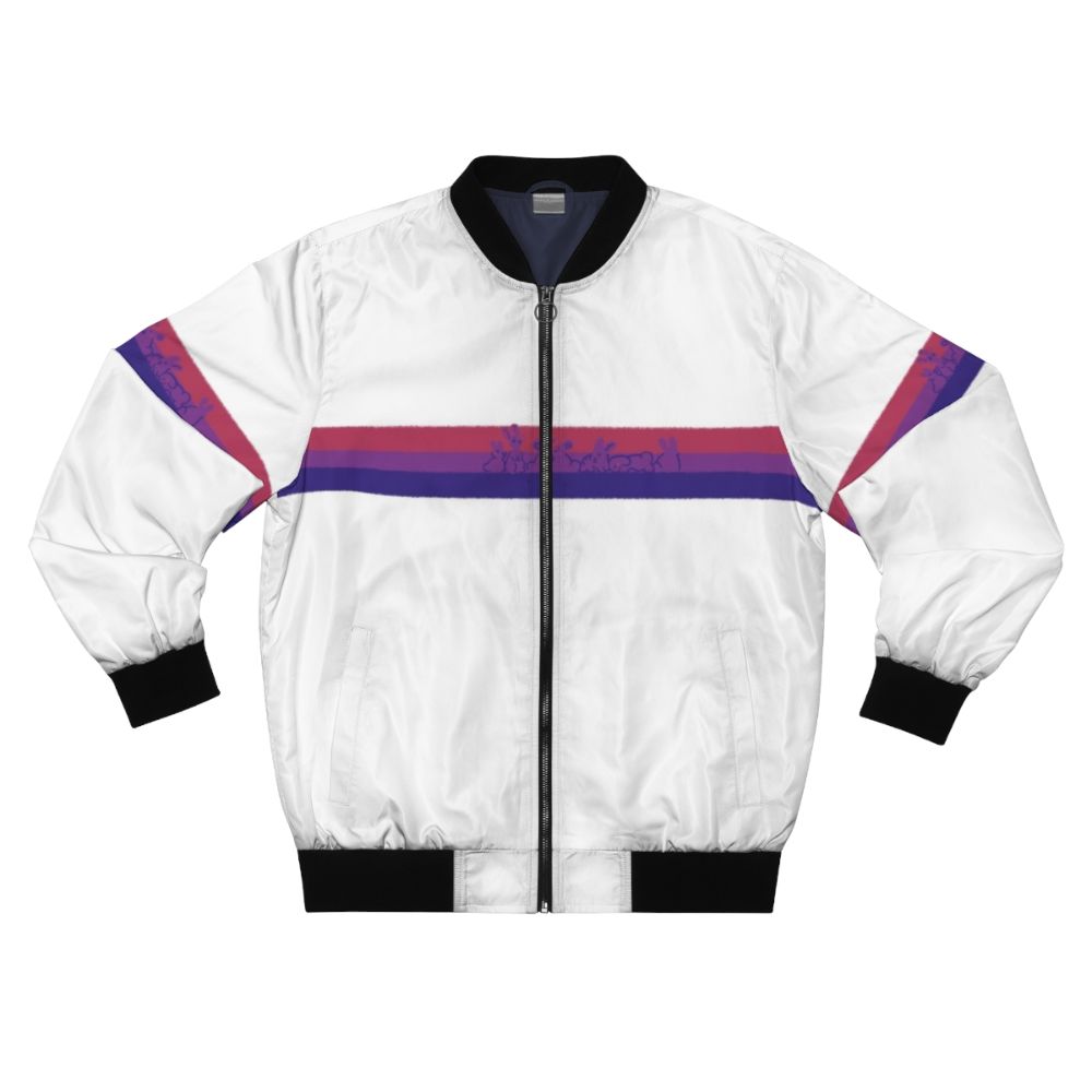 Bi Pride Rabbits Bomber Jacket with LGBTQ+ Pride Flag and Cute Bunny Design