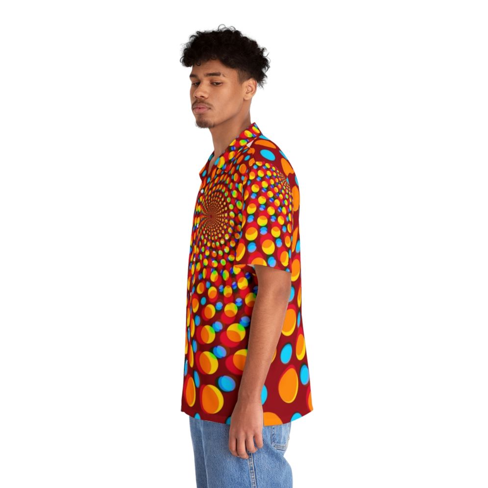 Retro rave Hawaiian shirt with psychedelic optical illusion pattern - People Left