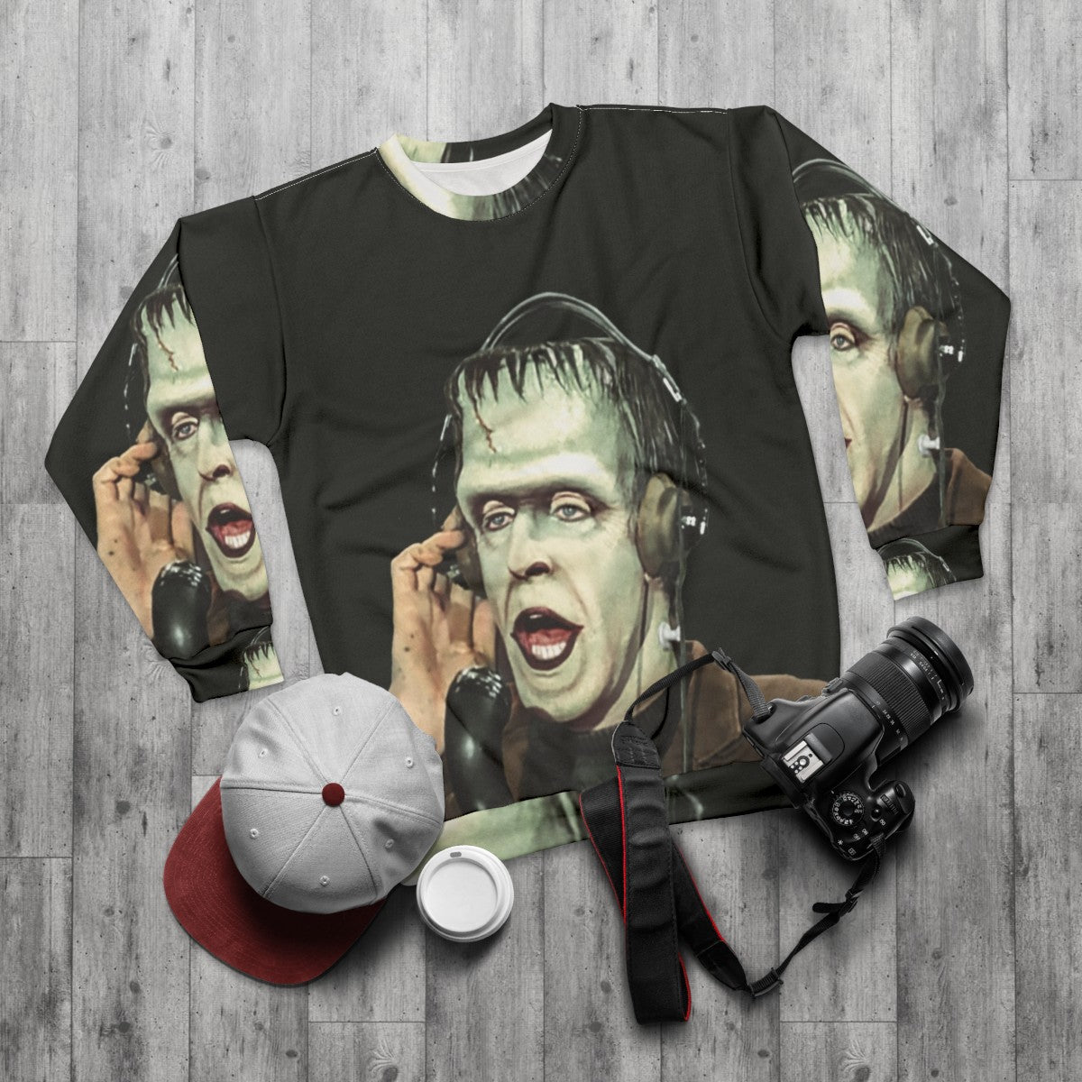 The Munsters Herman Munster at the Radio Unisex Sweatshirt - flat lay