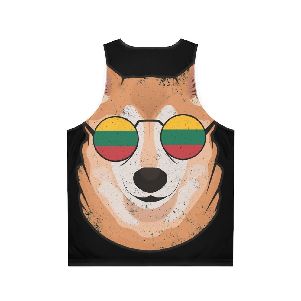 Vintage patriotic shiba inu tank top with lithuanian flag - Back