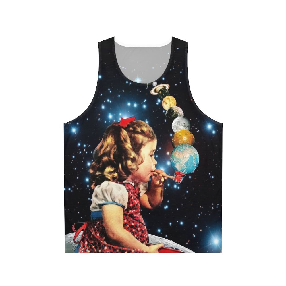 Psychedelic unisex tank top with surreal, vintage-inspired design