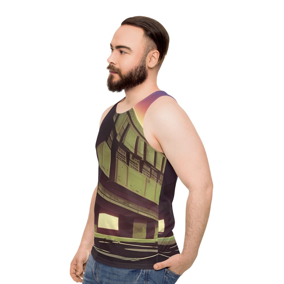 Monolith Unisex Tank Top - Futuristic Brutalist Synthwave Design - men side