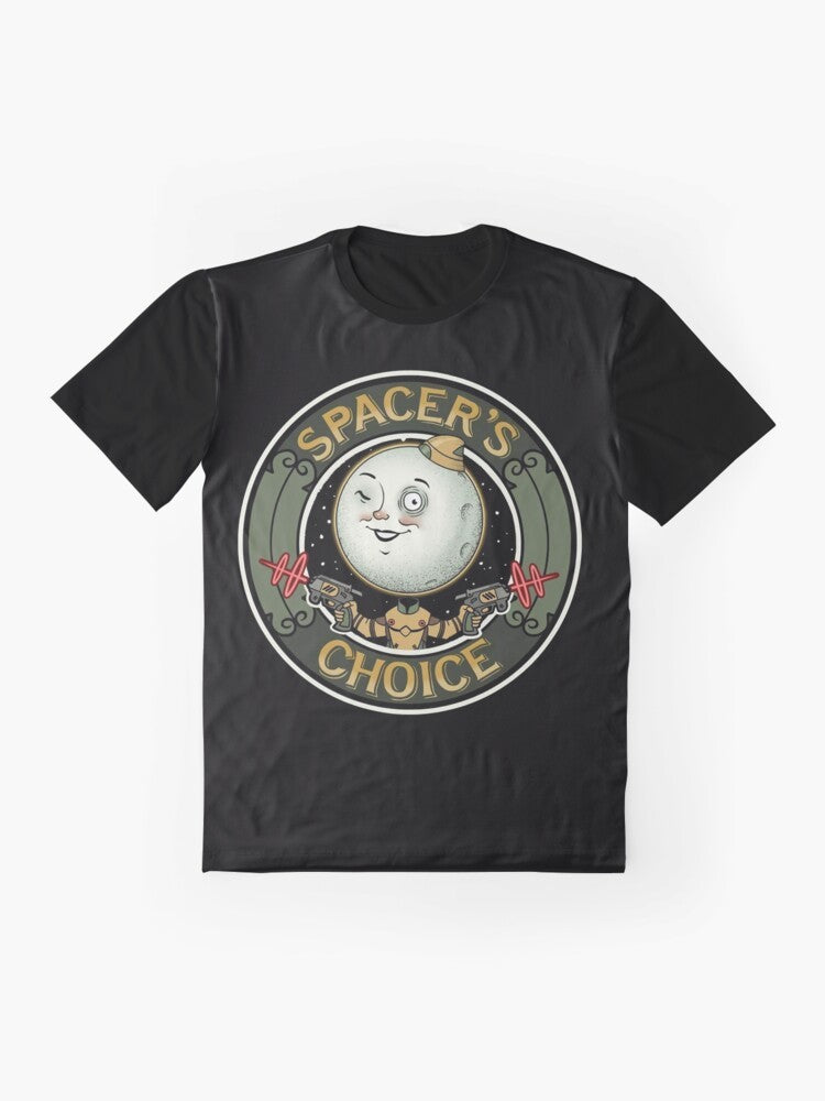 The Outer Worlds Spacer's Choice Graphic T-Shirt featuring the Spacer's Choice logo and slogan - Flat lay