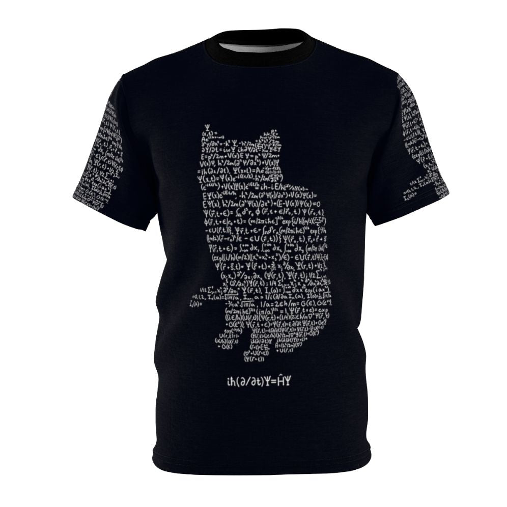 A high-quality t-shirt featuring a design of Schrodinger's cat, a famous thought experiment in quantum physics.