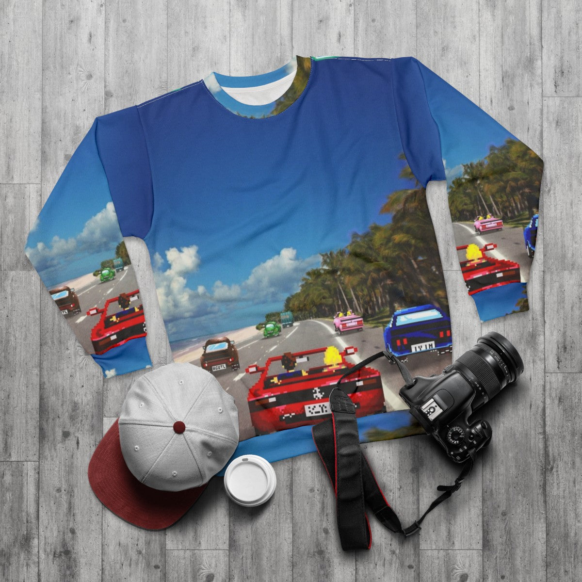 Retro pixel art gaming sweatshirt - flat lay