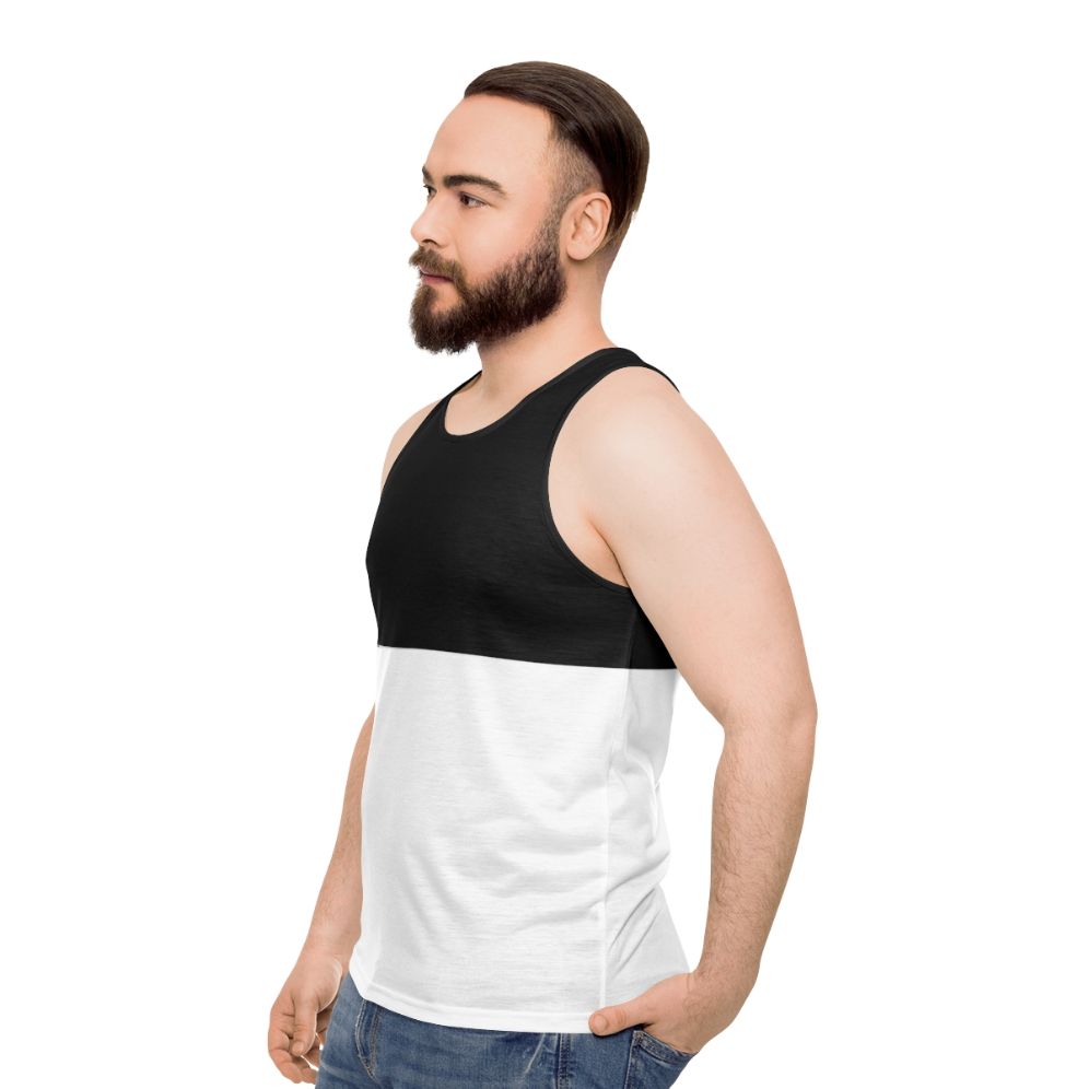 Bicolor unisex tank top with modern geometric pattern - men side