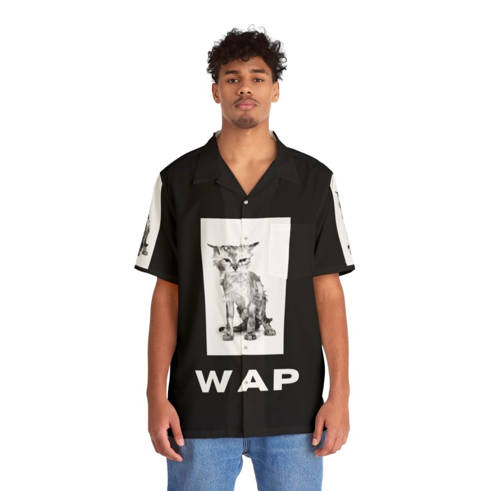 Wap Tee Hawaiian Shirt with Funny Wet Cat Design - People Front