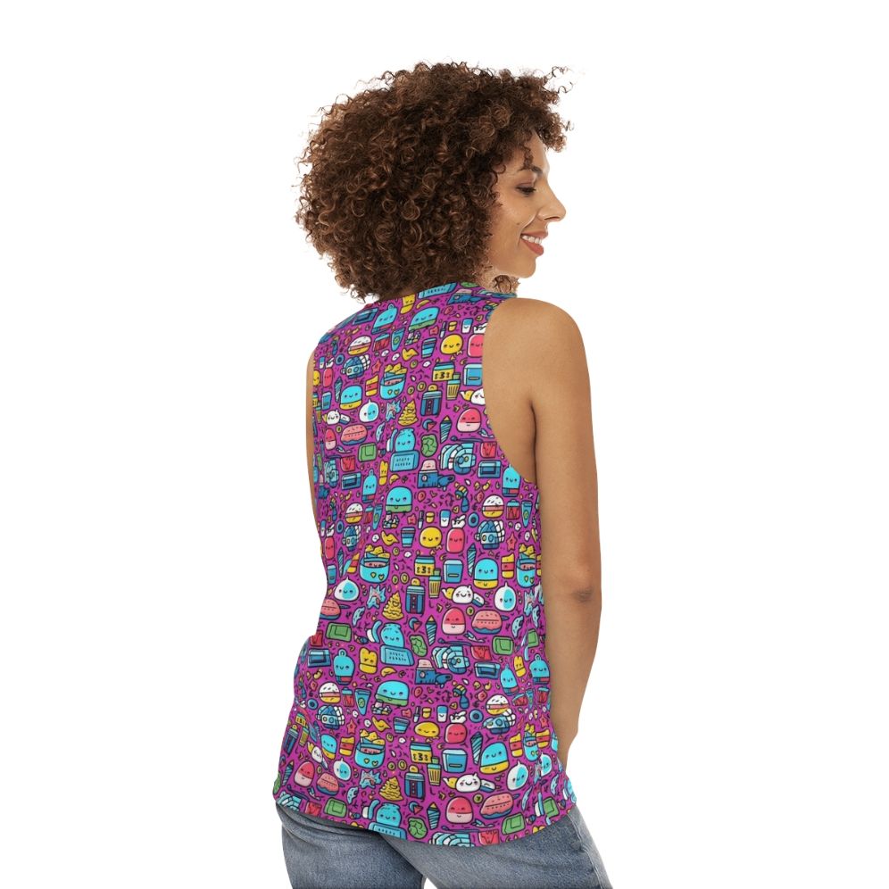 Hobbies unisex tank top with cartoon zoo animals and pineapple print - women back