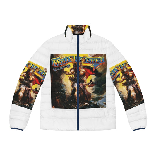 Molly Hatchet puffer jacket with retro band poster art design