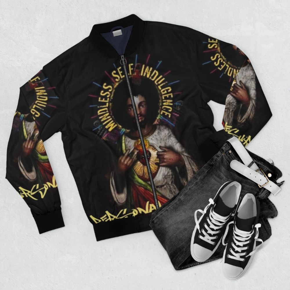 Mindless Self Indulgence Personal Jesus Bomber Jacket with band graphics - Flat lay